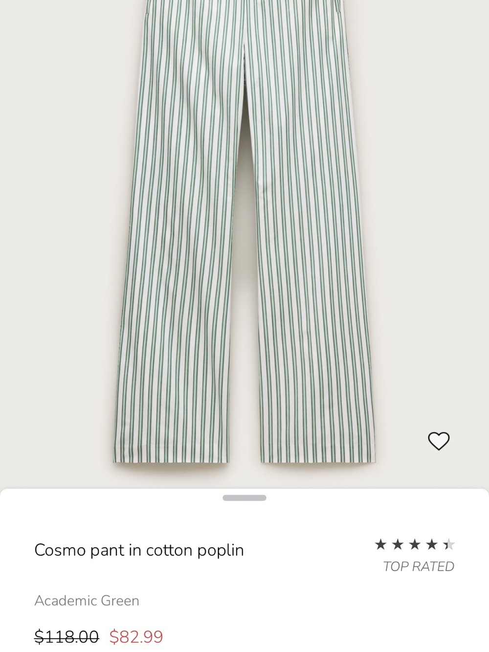 J. Crew Cosmo Cotton Poplin Pants - Academic Green & White Stripe